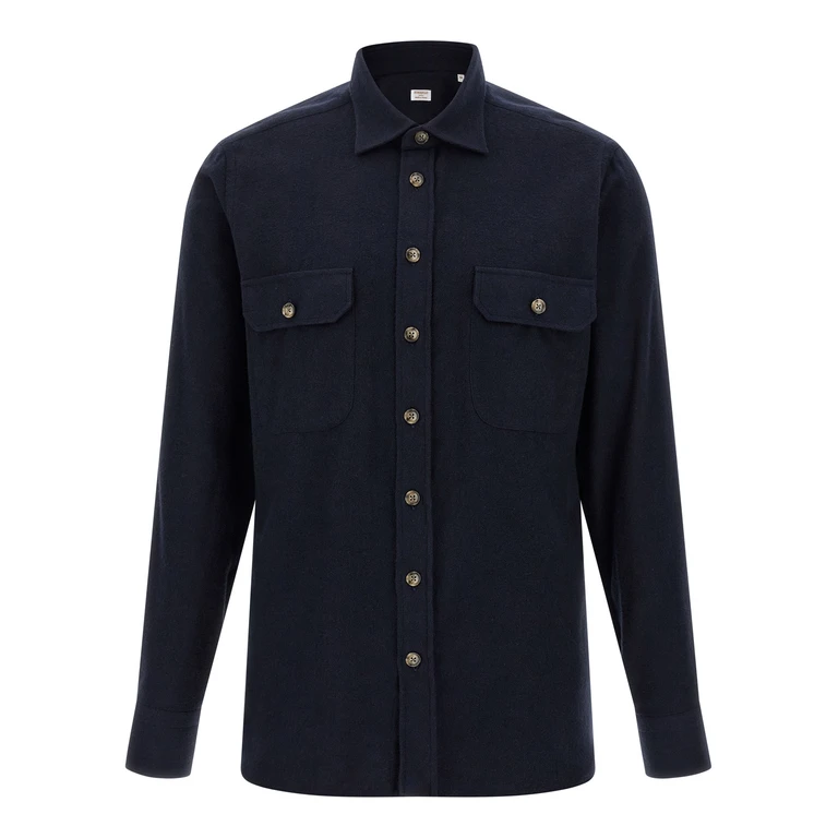 Borriello Flannel shirt Blue Cotton Shirt, Blouse - Men