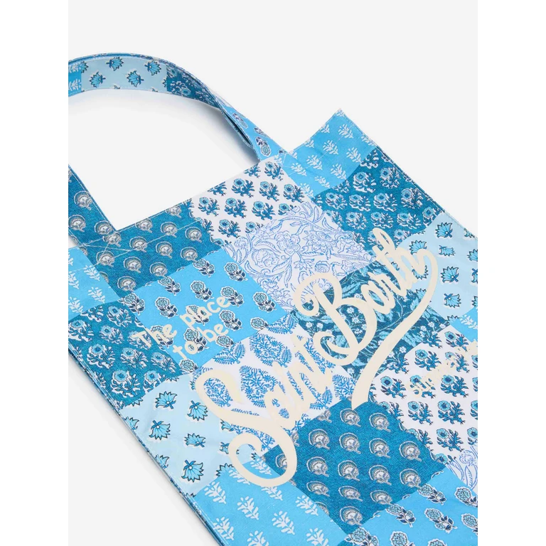 Mc2 Saint Barth Essential Flat Cotton Flower Bag With Saint Barth Logo Sky - Unisex