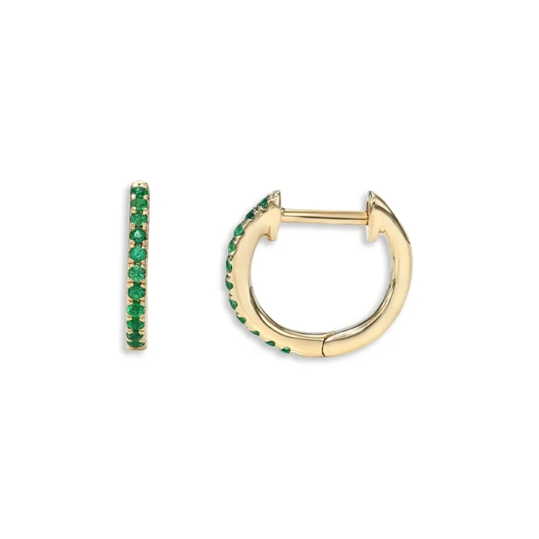 Zoe Lev 14K Yellow Gold Emerald Huggie Hoop Earrings