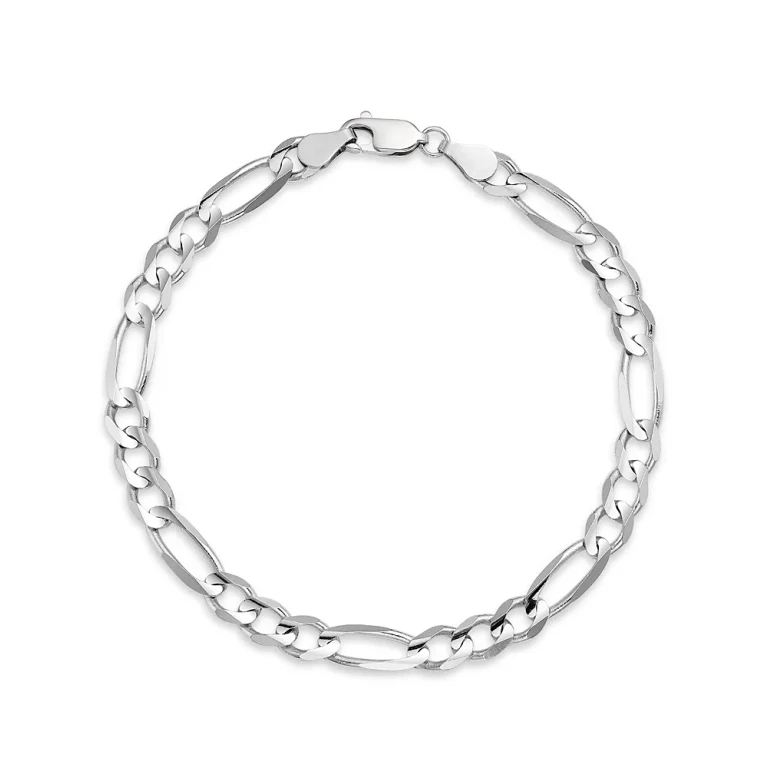 Men's Figaro Link Chain Bracelet in 14K White Gold
