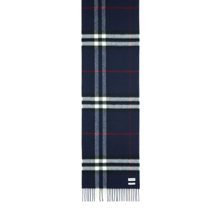 Burberry mu Giant Check Navy Cashmere Scarf