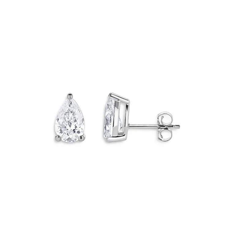 Certified Lab Grown Pear Shaped Diamond Stud Earrings in 18K White Gold, 2.0 tcw