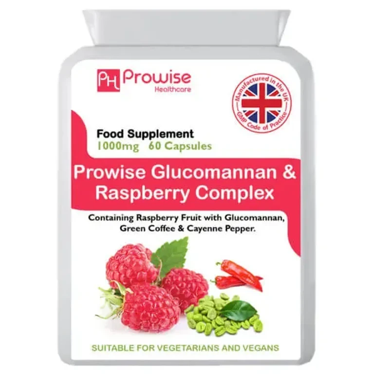 Glucomannan and Raspberry Complex | 1000mg 60 Capsules added with Green Coffee Bean, Cayenne Pepper, L-Tyrosine, Caffeine, L-Carnitine Tartrate, and