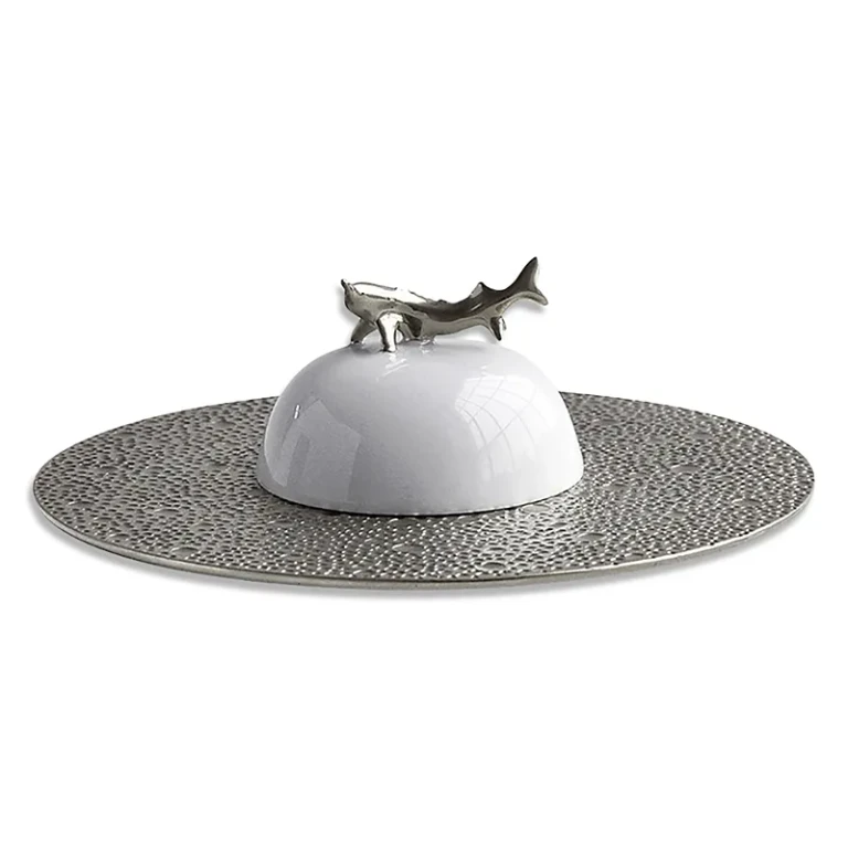 Bernardaud Ecume Platinum Caviar Plate and Bell Covert