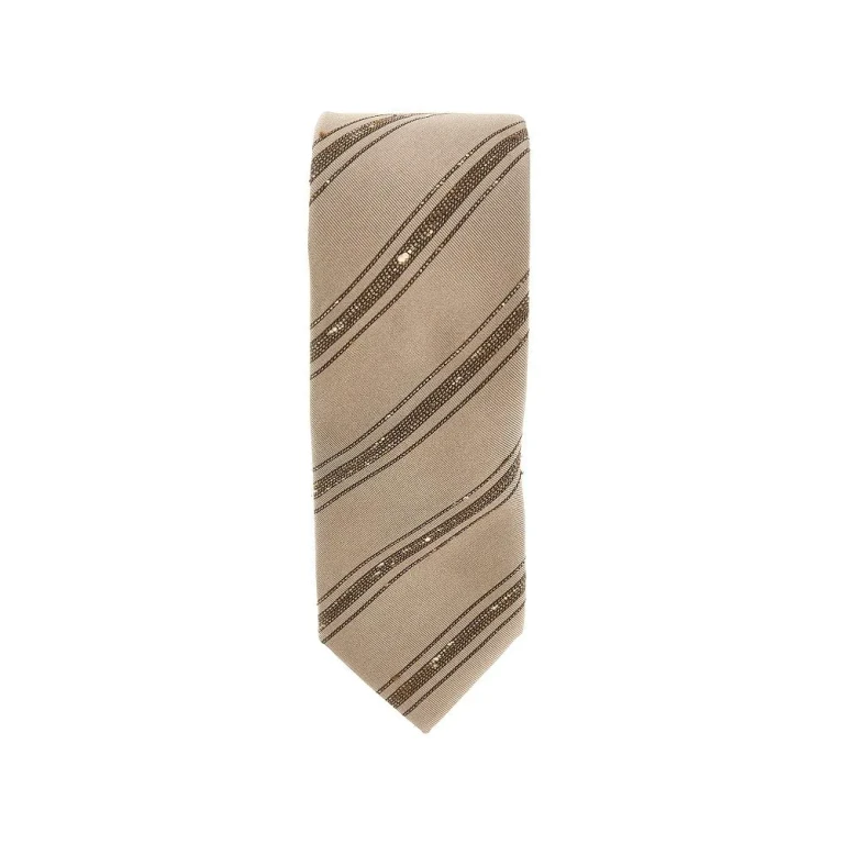 BRUNELLO CUCINELLI Slubbed stripes silk and cotton tie Man One Size