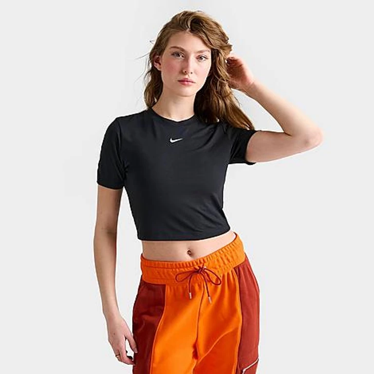 Nike Women's Sportswear Essential Slim-Fit Crop T-Shirt in Black Size: XS