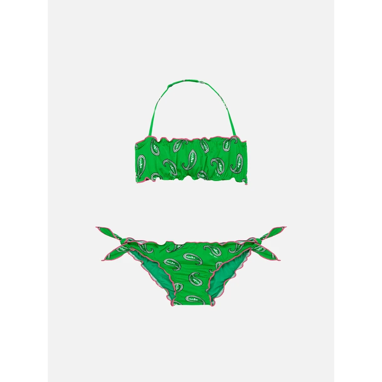 Mc2 Saint Barth Girl Bandeau Bikini With Paisley Print Green
