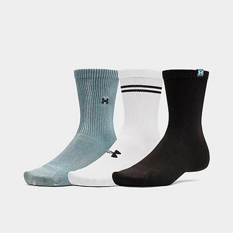 Under Armour Sportstyle Crew Socks (3-Pack) in Jasper Blue/White/Black Size: Medium