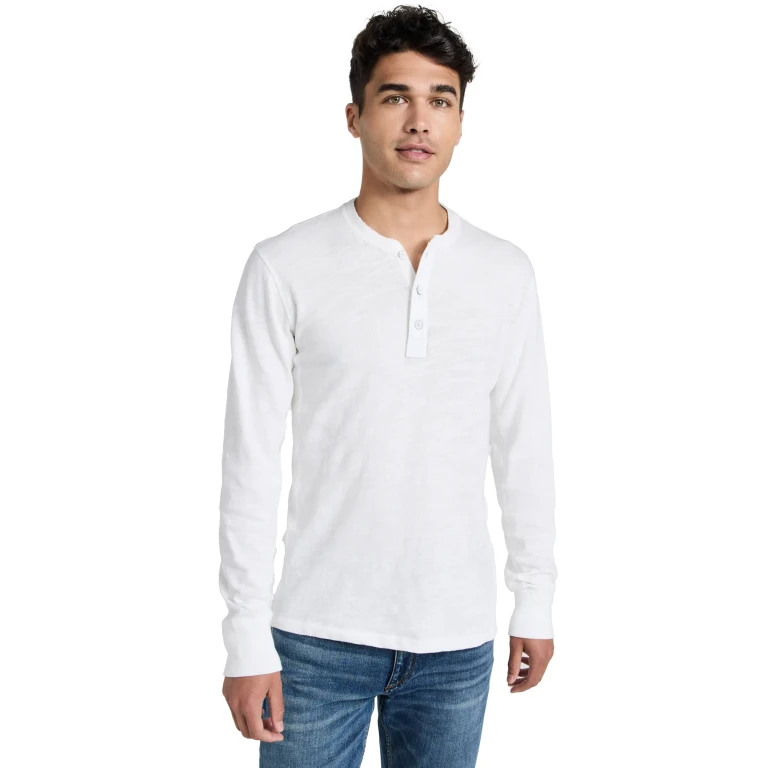 rag & bone Long Sleeve Classic Henley White XL