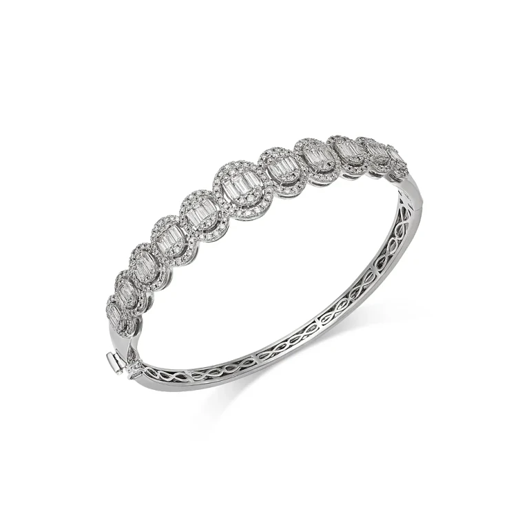 Diamond Oval Mosaic Bangle Bracelet in 14K White Gold, 3.0 tcw
