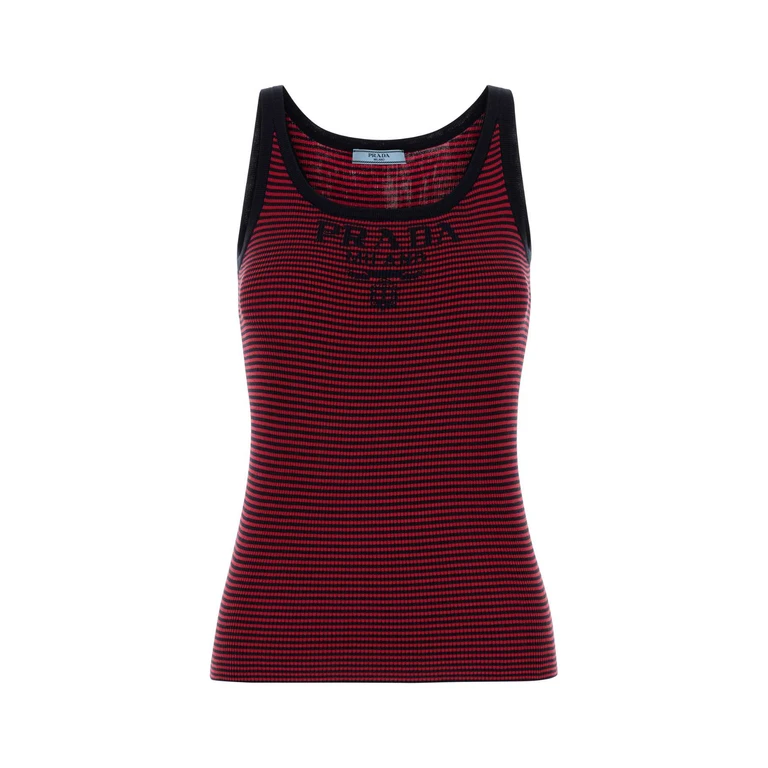 Prada Embroidered Silk Tank Top Blu+rosso Exterior: Recycled Maglie - Women