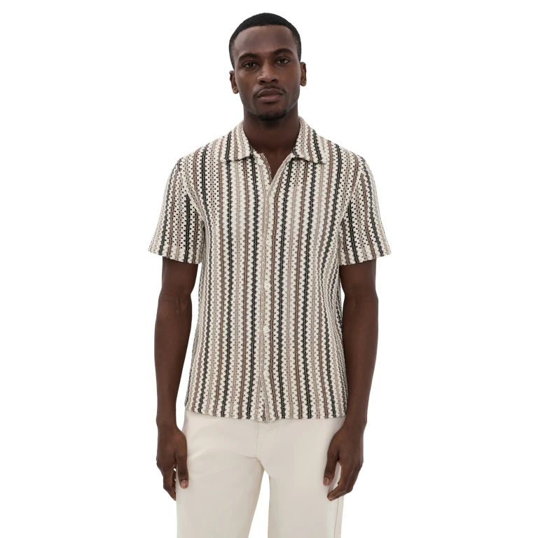 Vince Tulum Stripe Short Sleeve Shirt Wilderness Combo XL