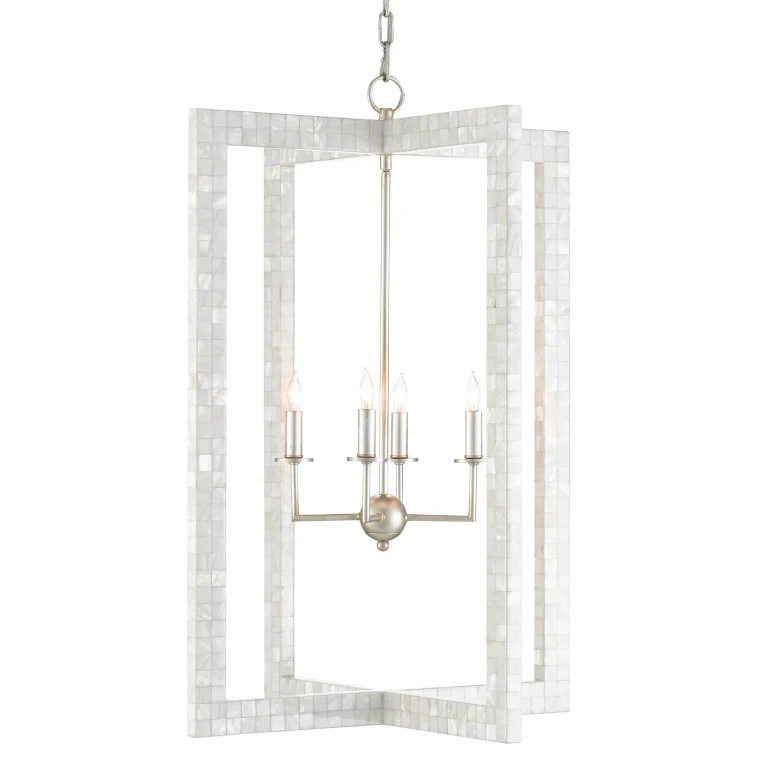 Arietta 4-Light Chandelier in Mother of Pearl with Contemporary Silver Leaf