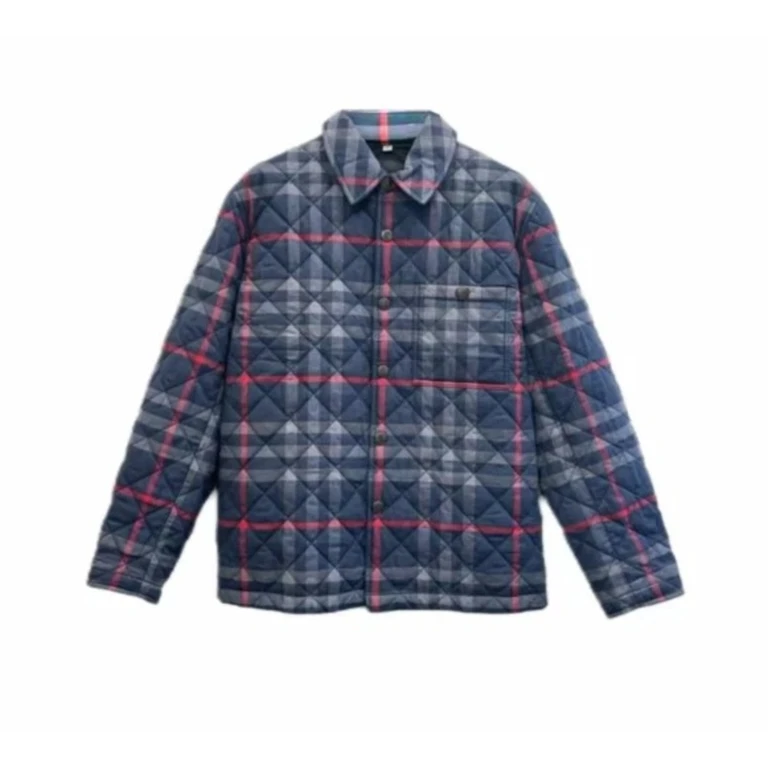 Burberry Navy Blue Check-Collar Cotton Jacket