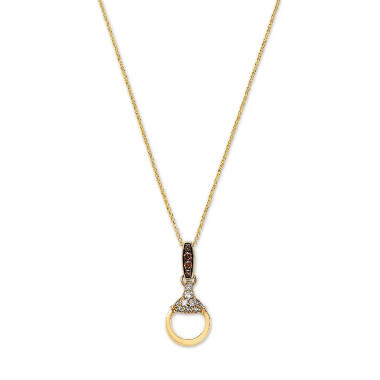 Multicolor Diamond Drop Circle Pendant Necklace in 14K Yellow Gold, 0.22 tcw