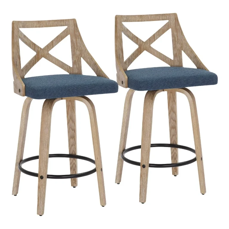 Charlotte Cream & White-Washed Wood Counter Stool, Set of 2