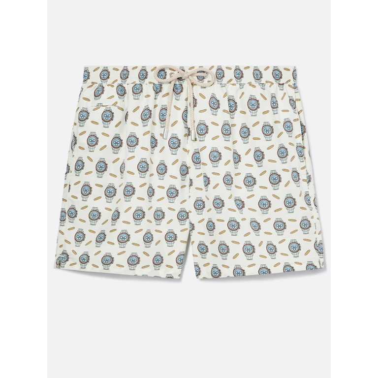 Mc2 Saint Barth White Lighting Micro Swim Shorts With Watches And Baguettes Print Swimshort - Men