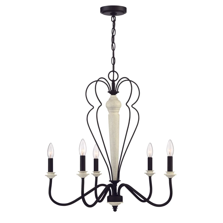Cottage White Espresso Five Light Chandelier from the Anna Collection