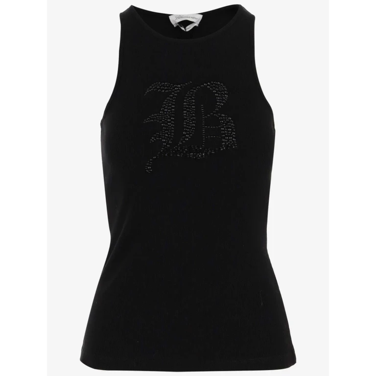 Blumarine Stretch Cotton Tank Top With Logo