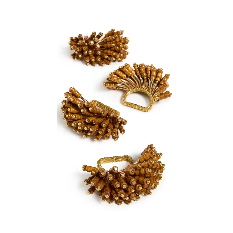 Kim Seybert Royal Palm Napkin Rings Set of 4 Brown/Gold One Size