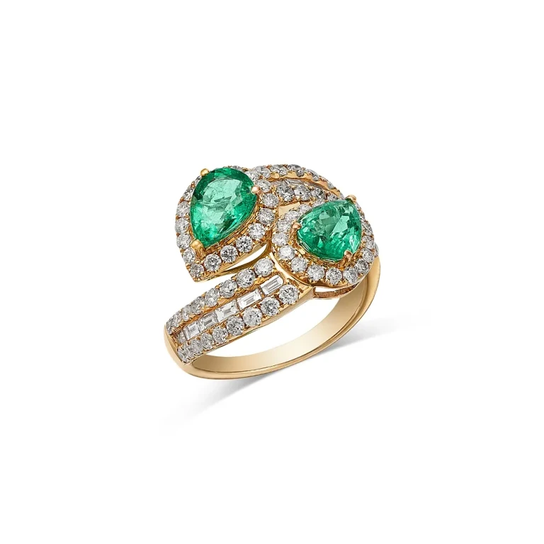 Emerald (2.10 tcw) & Diamond (1.50 tcw) Bypass Ring in 14K Yellow Gold