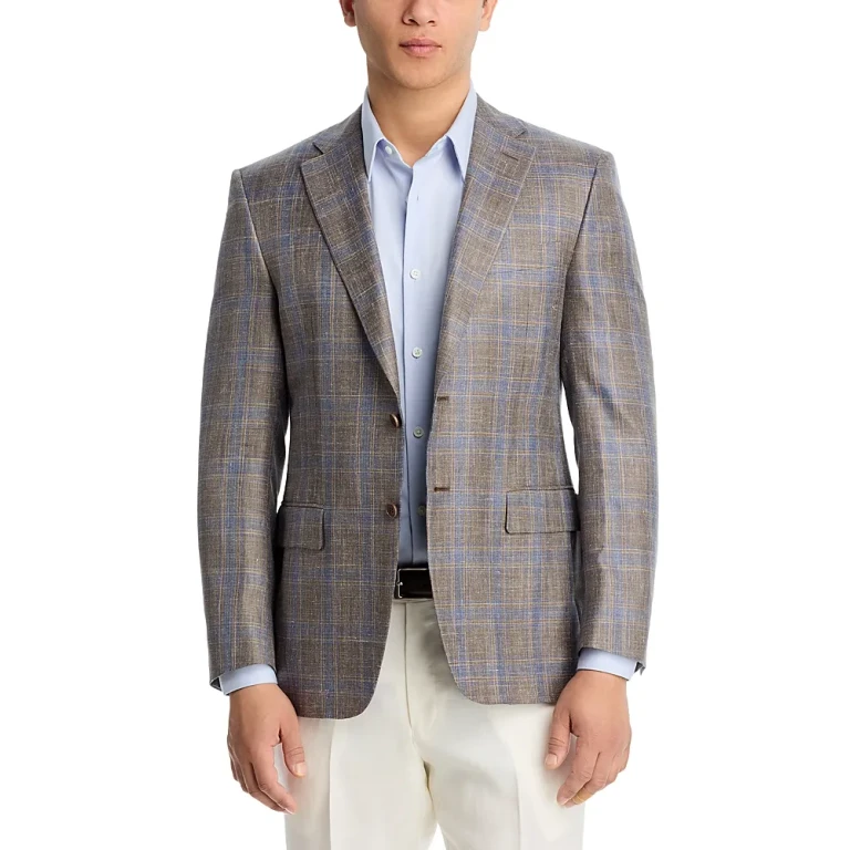 Canali Siena Wool, Silk, & Linen Melange Plaid Regular Fit Sport Coat