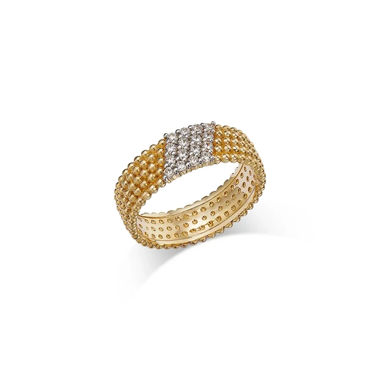 Diamond Beaded Statement Ring in 14K Yellow Gold, 0.25 tcw