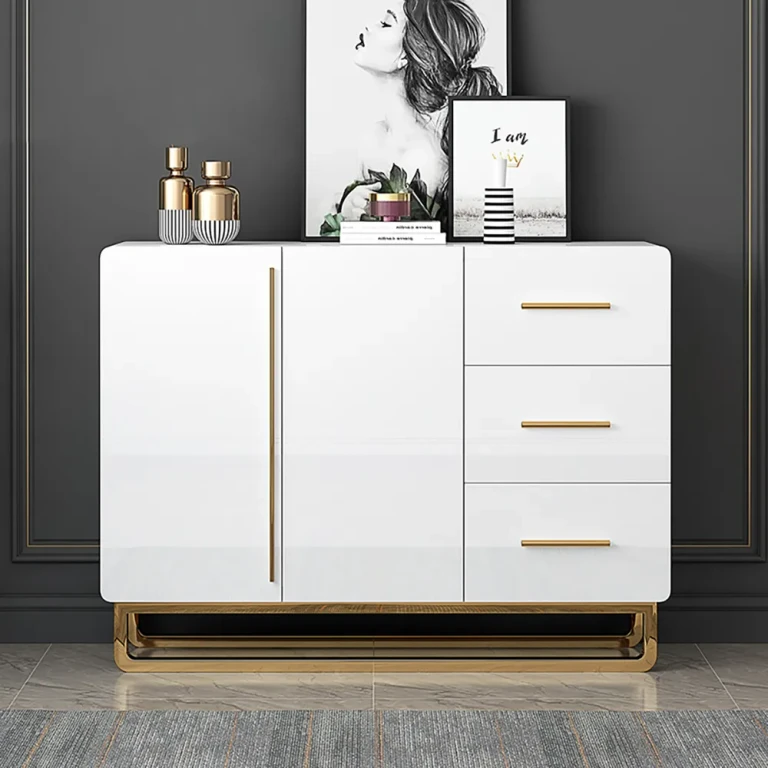 41" White Sideboard Nordic Buffet with Doors & Drawers & Adjustable Shelf in Small