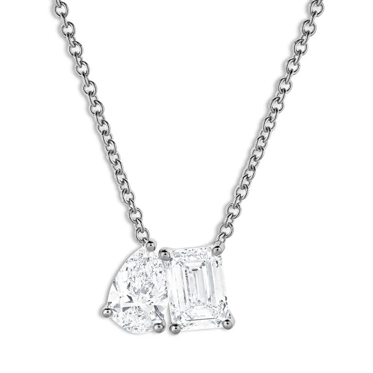 Certified Lab Grown Diamond Toi et Moi Pendant Necklace in 18K White Gold, 2.22 tcw