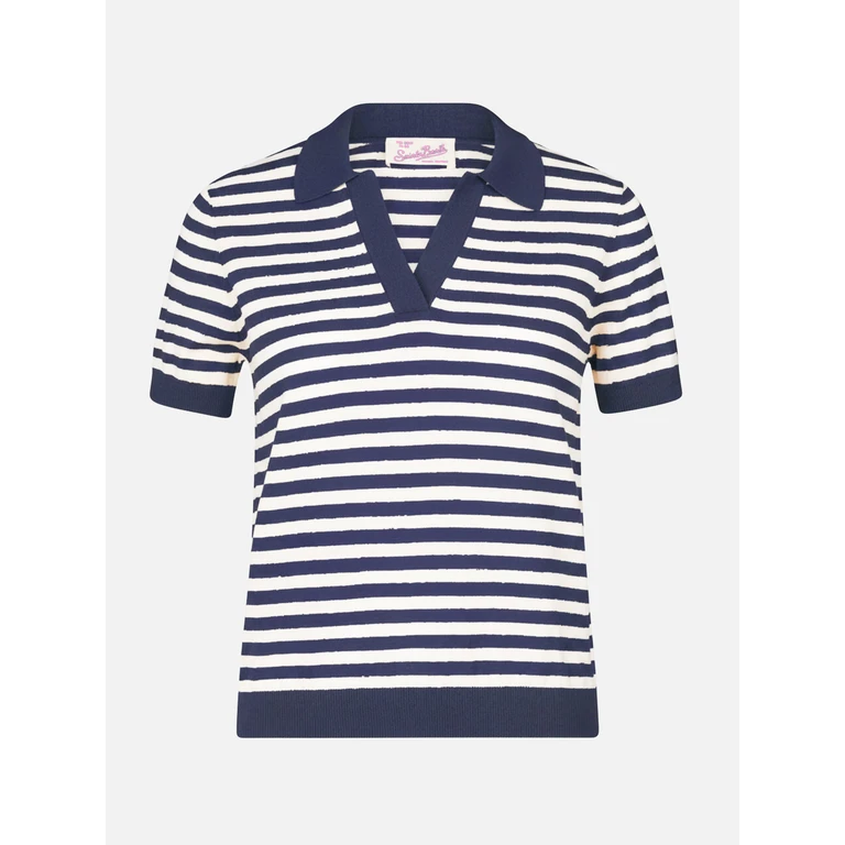 Mc2 Saint Barth Blue Striped Knitted Polo Evonne __single__ Knitwear - Women