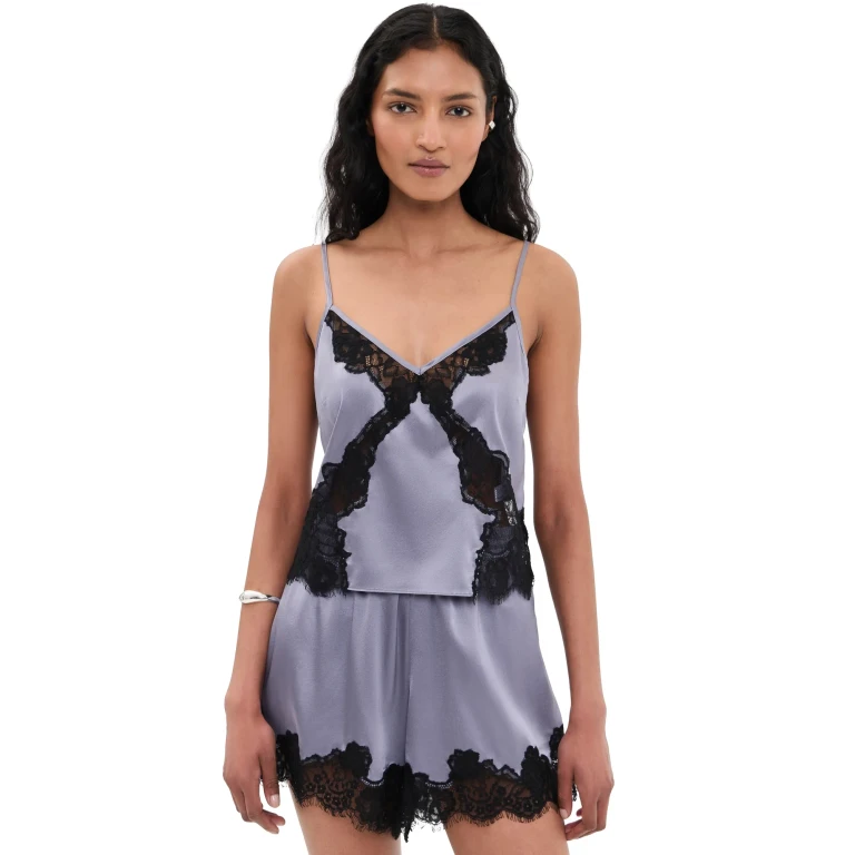 Fleur du Mal Juliet Lace Silk Cami Lavender Smoke L