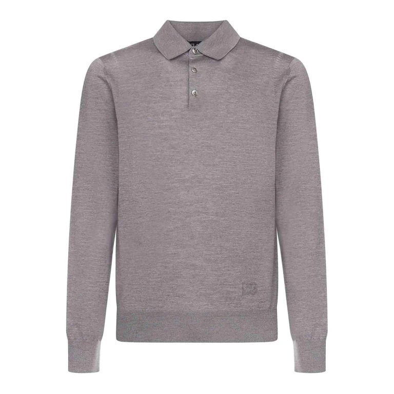 Dolce & Gabbana Grey Polo Shirt With Classic Collar And Tonal Logo Embroidery On The Front In Wool Man