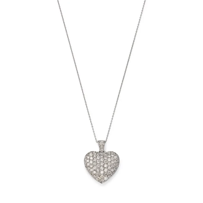 Diamond Pave Heart Pendant Necklace in 14K White Gold, 1.50 tcw