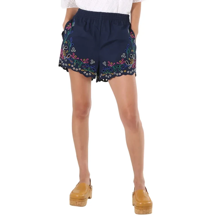Chloe Ladies Multicolor Blue Embroidered Mini Shorts