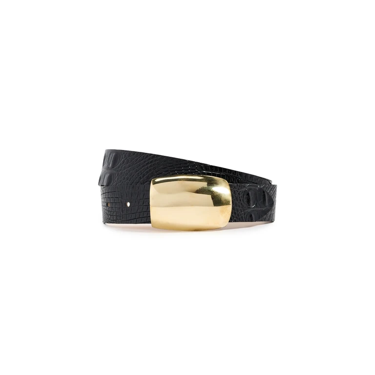 L'Agence Milou Domed Croc Embossed Leather Belt