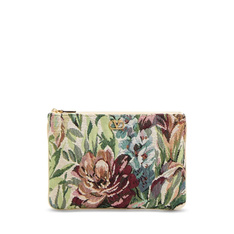 Valentino Garavani Medium VLogo Floral Jacquard Zip Pouch