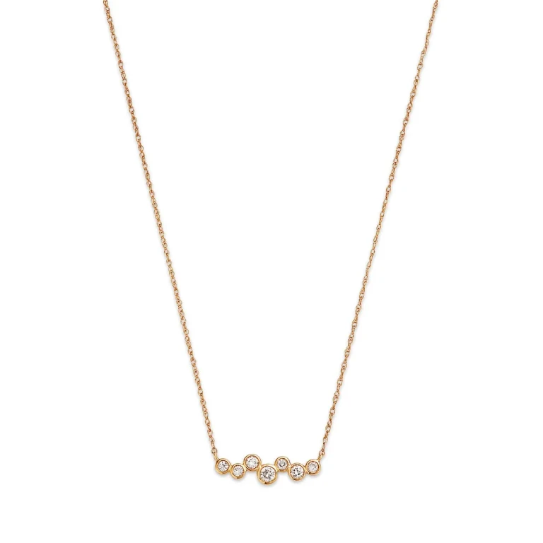 Diamond Bezel Scatter Bar Necklace in 14K Yellow Gold, 0.20 tcw