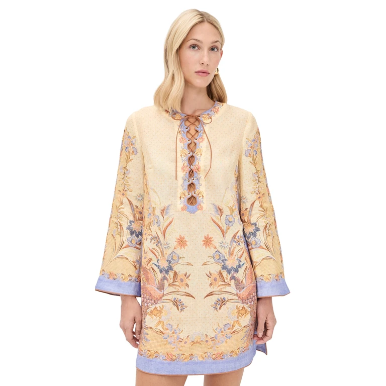 Zimmermann Indra Tunic Mini Dress Biscuit Scarf Floral 2