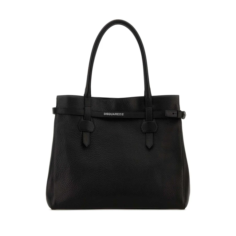 Black Leather Twin Shopping Bag Borse A Mano - Women