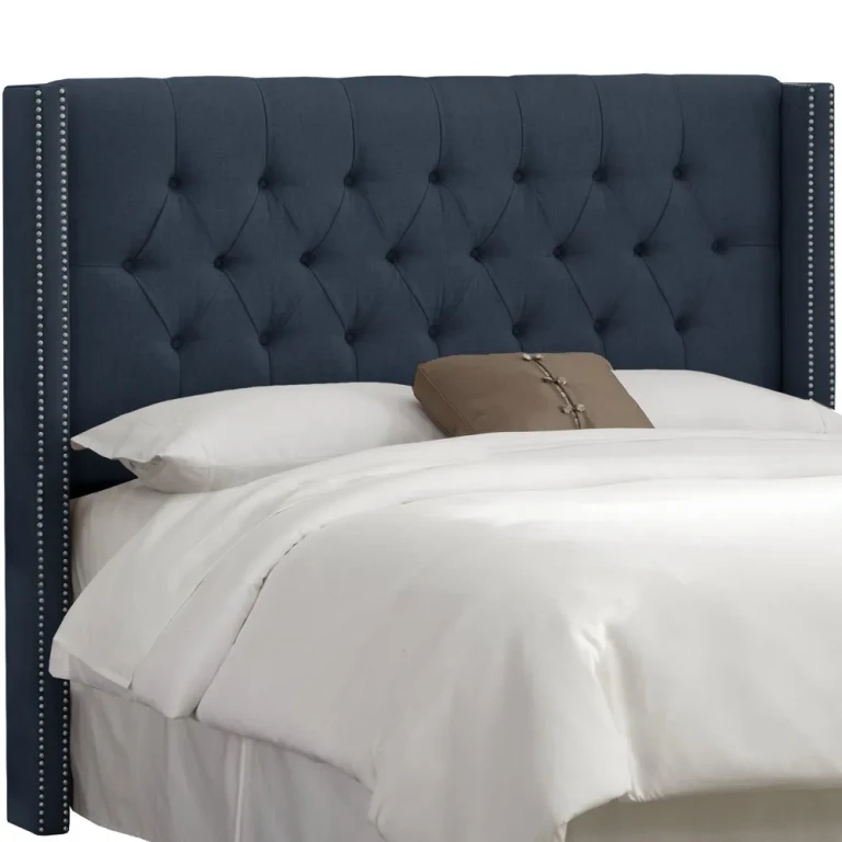 Abigail Navy Blue Diamond Tufted Wingback Queen Headboard - Skyline Furniture