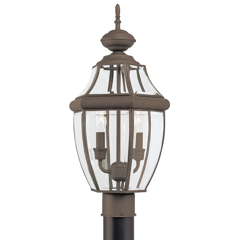 Antique Bronze Two Light Outdoor Post Lantern from the Lancaster Collection