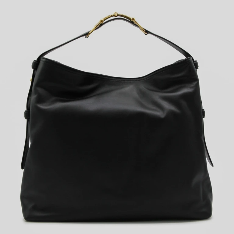 Gucci Black Leather Maxi Horsebit Shoulder Bag