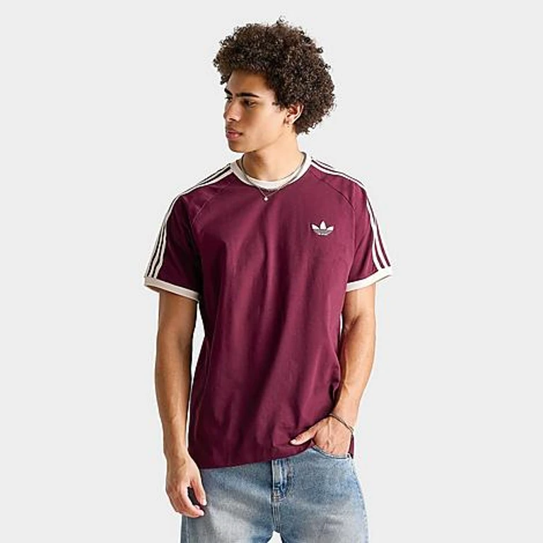 adidas Men's Originals Cali T-Shirt in Maroon/Wonder White Size: Small
