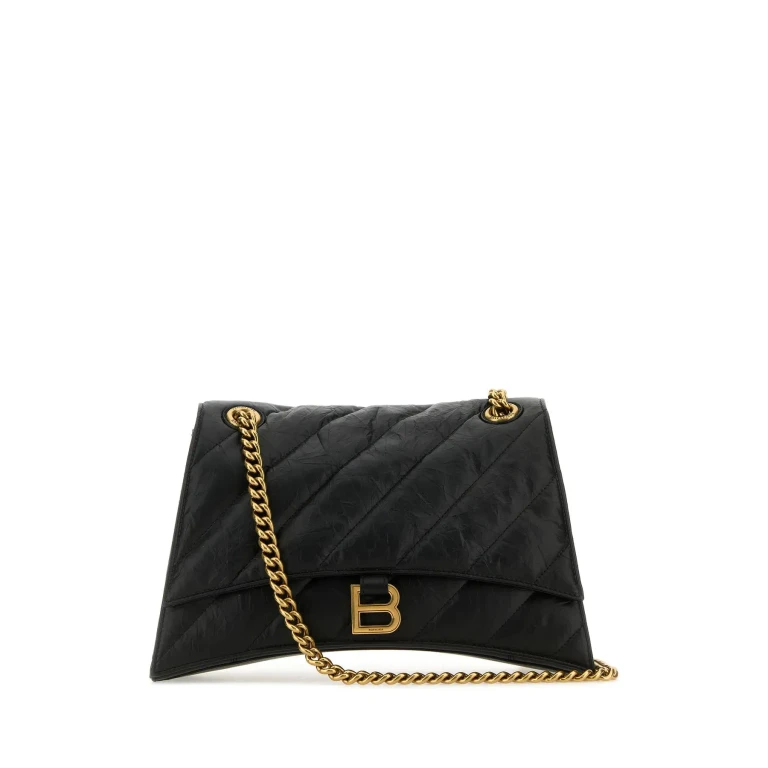 Balenciaga Black Leather Medium Crush Shoulder Bag