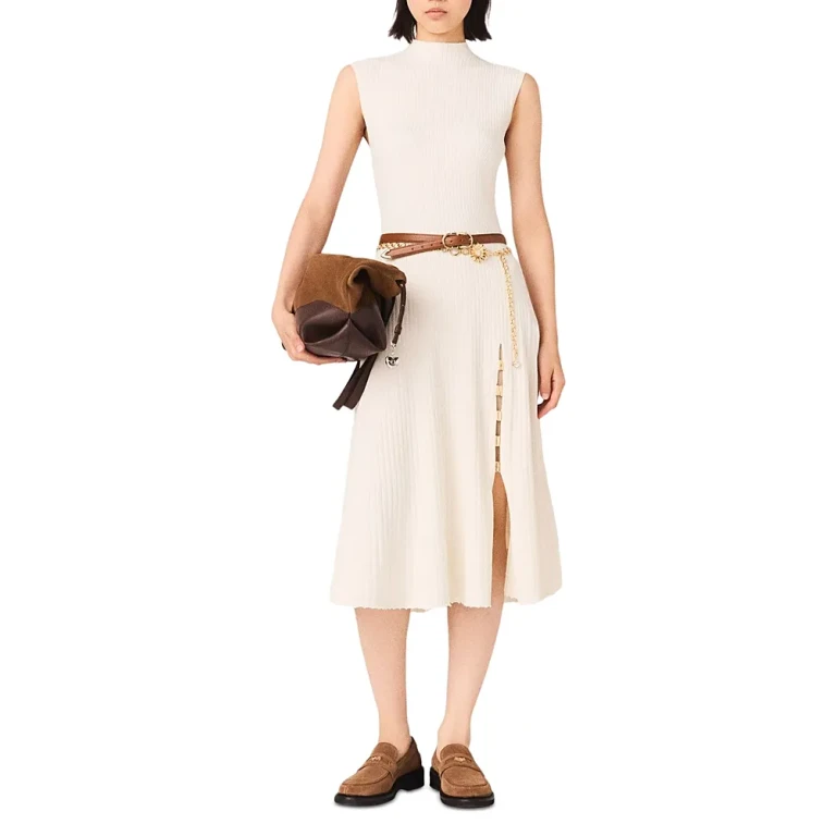 Maje Side Slit Ribbed Dress