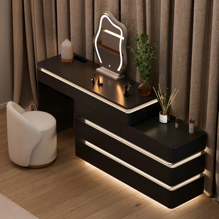47" Smart Makeup Vanity Retractable Dressing Table with Mirror & Lights