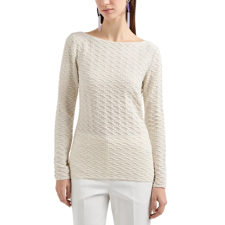 Emporio Armani Long Sleeve Boatneck Textured Jersey Top