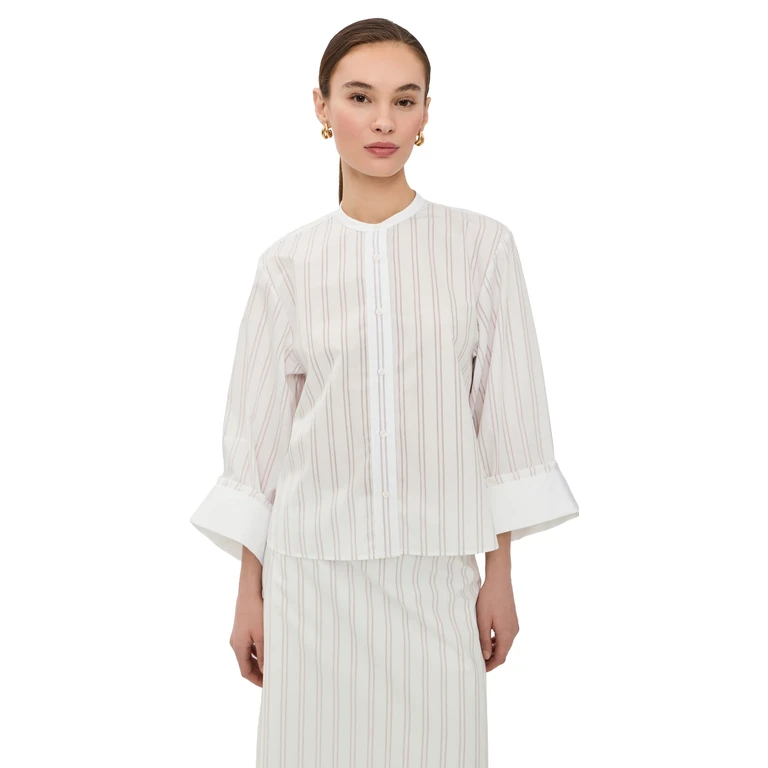 TWP Beau Button Down Shirt White/Wine L