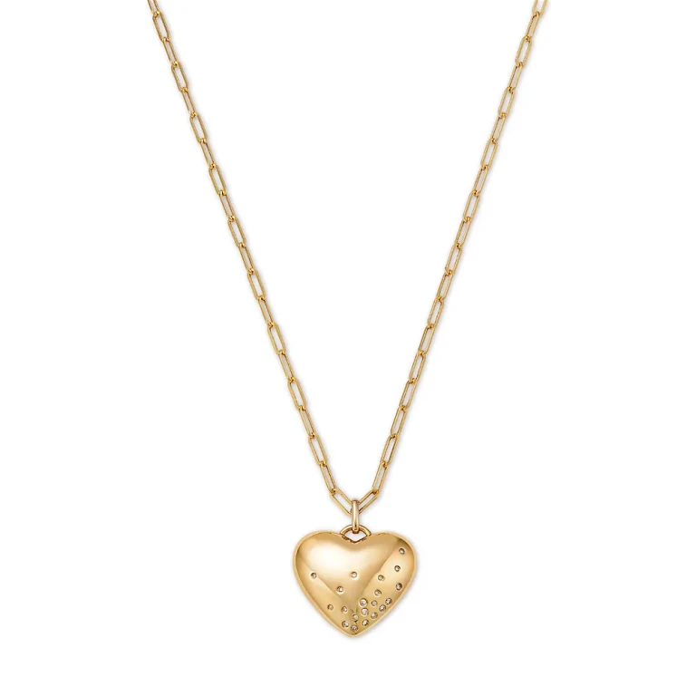 Diamond Scatter Puffed Heart Pendant Necklace in 14K Yellow Gold, 18