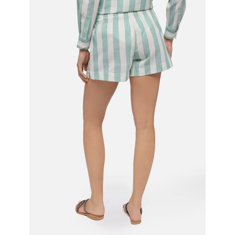Mc2 Saint Barth Meave Cotton Pull Up Shorts With Sage Green Striped Print Pant - Women